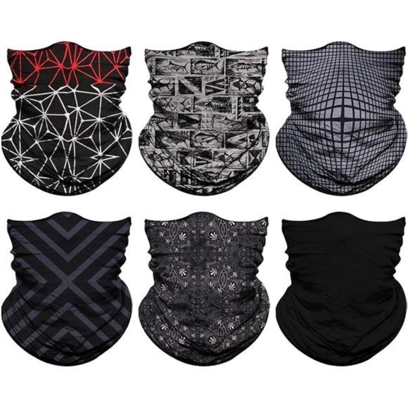 6Pcs Neck Gaiter Face Mask Men Women,Seamless Bandana Rave Face Cover Scarf Mask - Picture 1 of 6